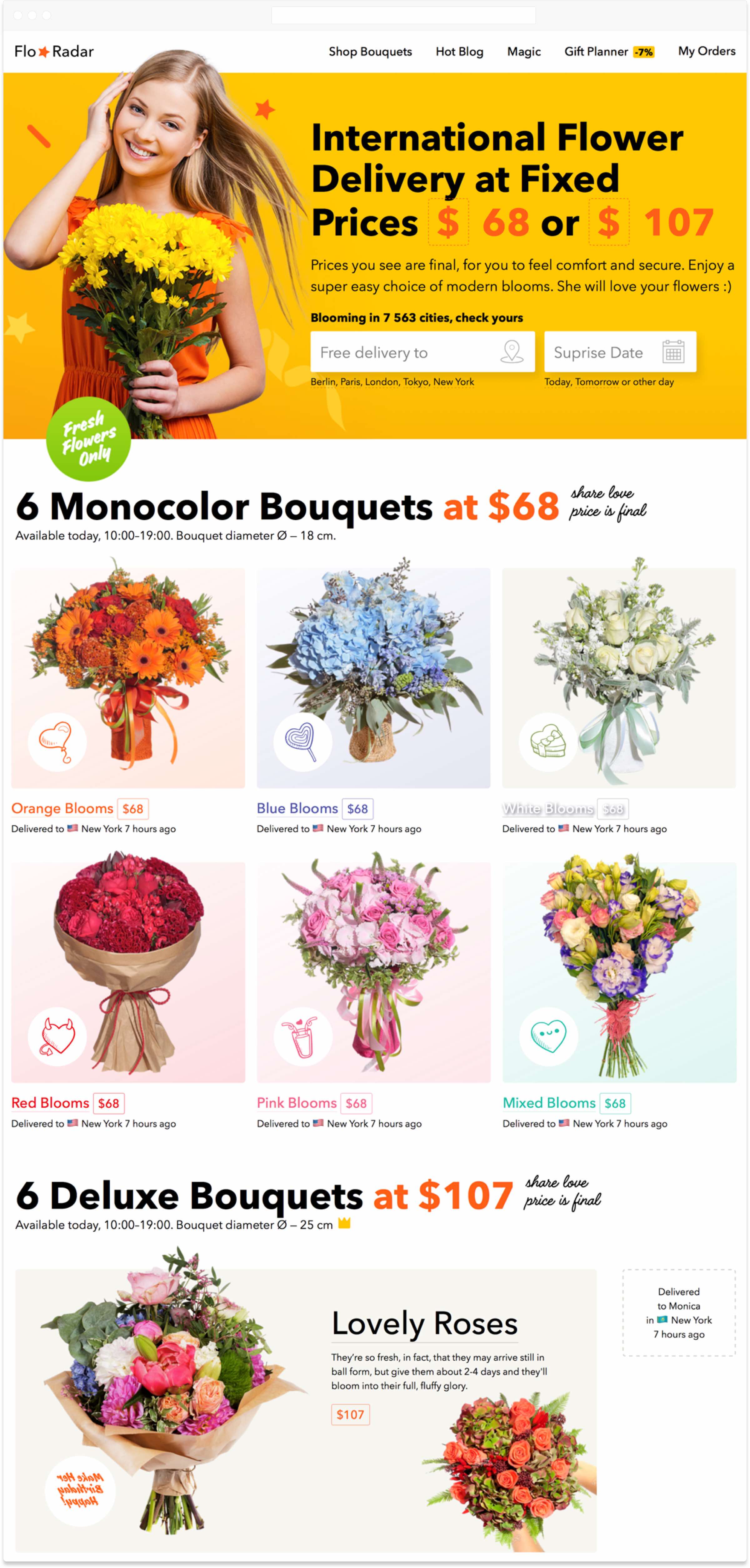 Each bouquet has its&nbsp;own color and&nbsp;sticker